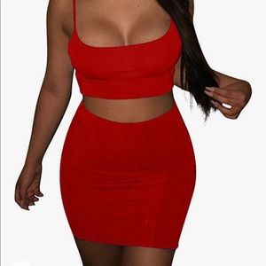 3 for $20 Boriflors Womens Sexy 2-Piece Cropped Top Mini Skirt Bodycon Set Red S